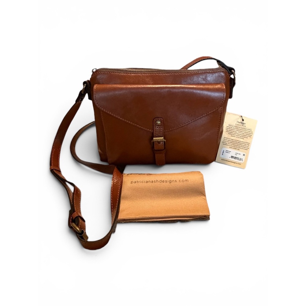 Patricia Nash Heritage Tan Leather Crossbody Bag Brown Buckle Front PND72401
